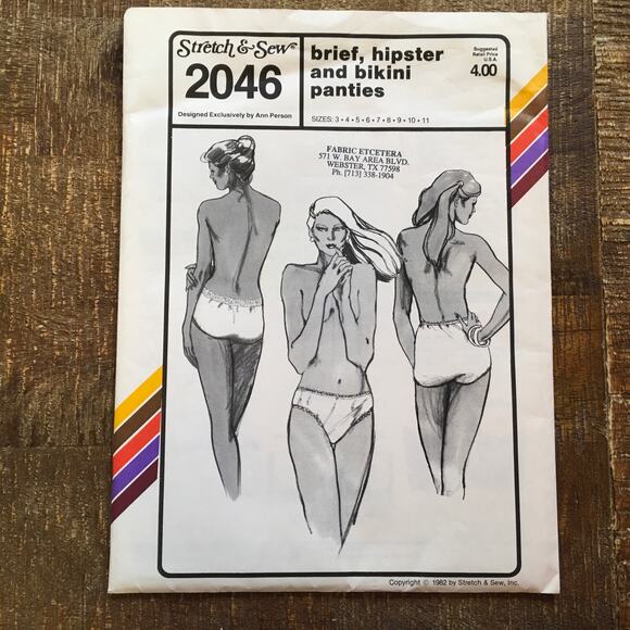 Stretch & Sew Sewing Pattern 2046 Retro Brief Hipster Panties Lingerie 3-11UNCUT - Picture 1 of 2